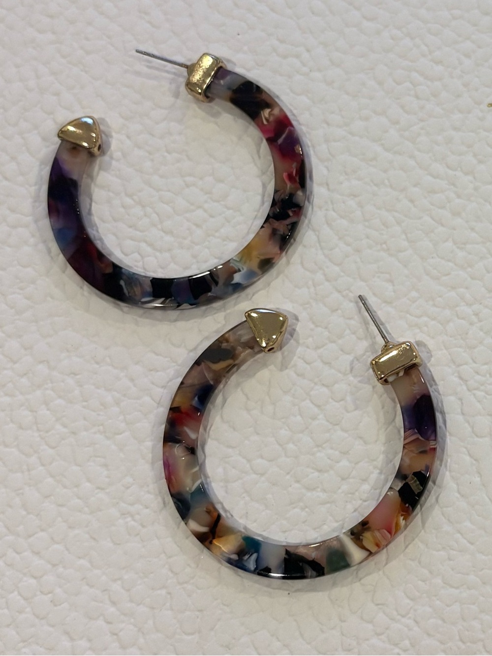 Multicolor Resin Hoop Earrings with Gold Accents